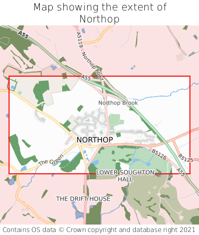 Map showing extent of Northop as bounding box