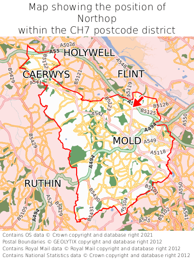 Map showing location of Northop within CH7