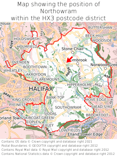 Map showing location of Northowram within HX3