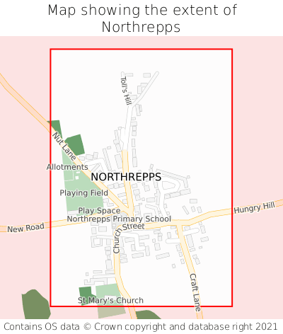 Map showing extent of Northrepps as bounding box