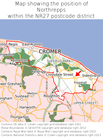 Map showing location of Northrepps within NR27