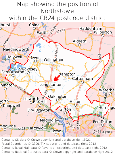 Map showing location of Northstowe within CB24