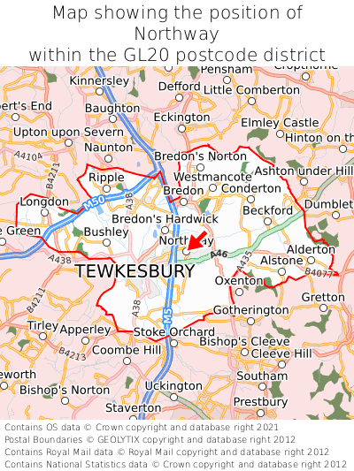 Map showing location of Northway within GL20