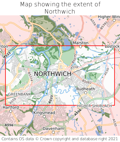 Map showing extent of Northwich as bounding box