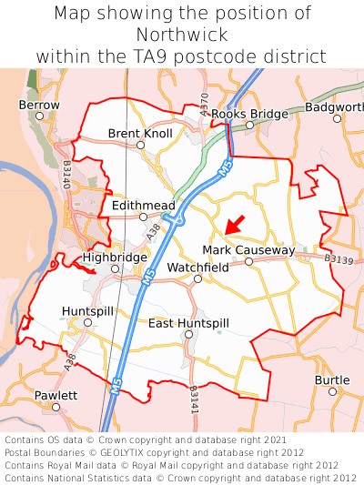 Map showing location of Northwick within TA9