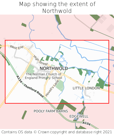 Map showing extent of Northwold as bounding box