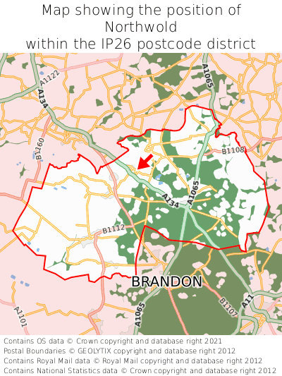 Map showing location of Northwold within IP26