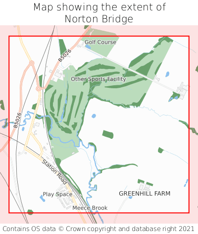 Map showing extent of Norton Bridge as bounding box