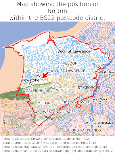 Map showing location of Norton within BS22