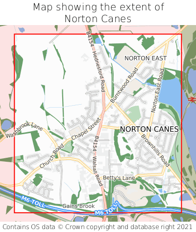 Map showing extent of Norton Canes as bounding box