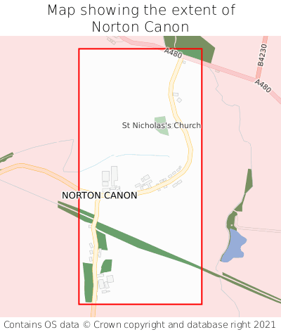 Map showing extent of Norton Canon as bounding box