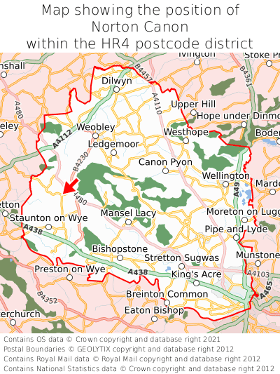 Map showing location of Norton Canon within HR4