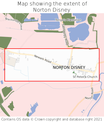 Map showing extent of Norton Disney as bounding box
