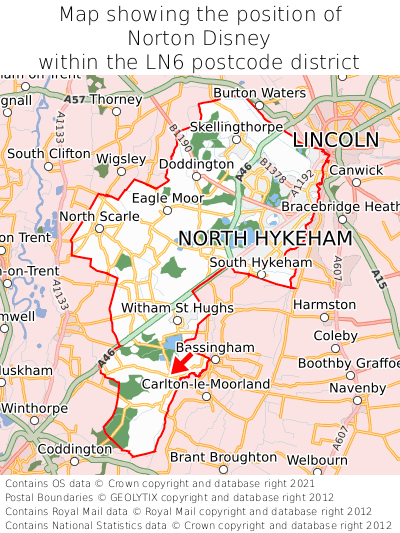 Map showing location of Norton Disney within LN6