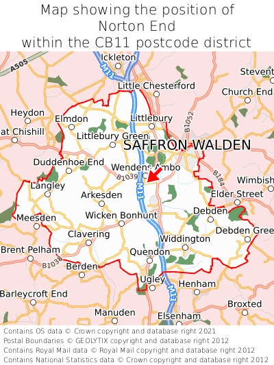 Map showing location of Norton End within CB11