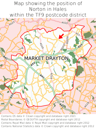 Map showing location of Norton in Hales within TF9