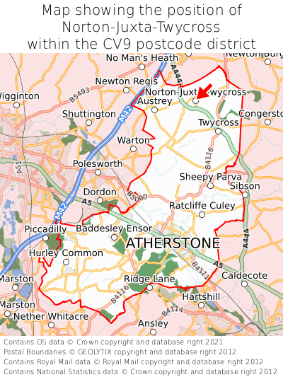 Map showing location of Norton-Juxta-Twycross within CV9