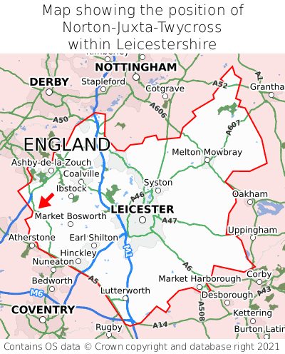 Map showing location of Norton-Juxta-Twycross within Leicestershire
