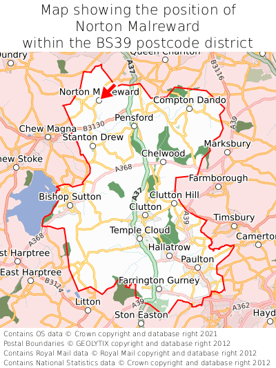 Map showing location of Norton Malreward within BS39