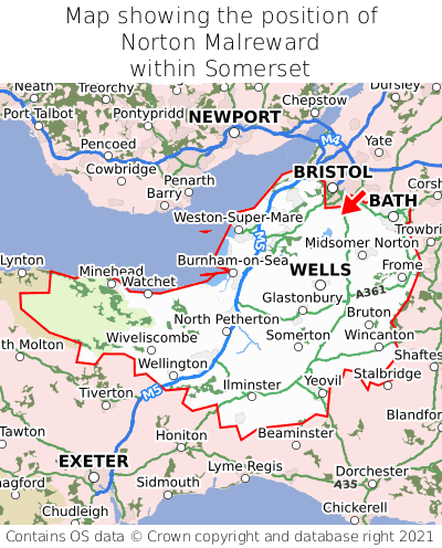 Map showing location of Norton Malreward within Somerset