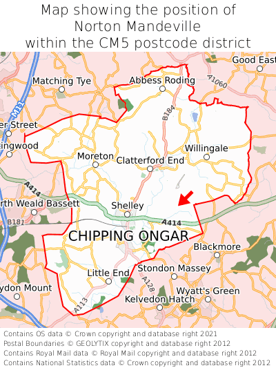 Map showing location of Norton Mandeville within CM5