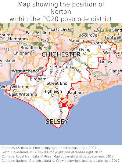 Map showing location of Norton within PO20