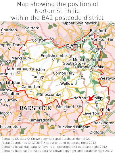 Map showing location of Norton St Philip within BA2
