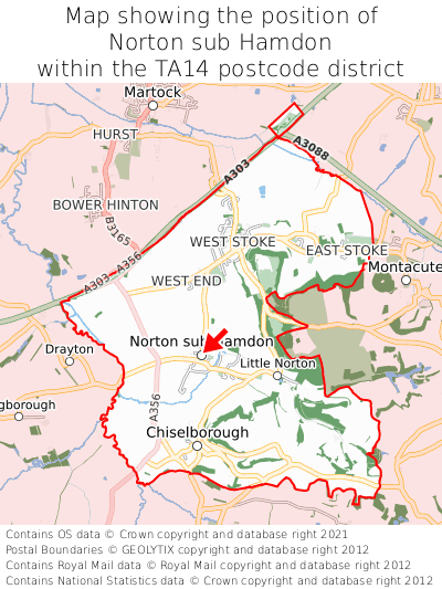 Map showing location of Norton sub Hamdon within TA14