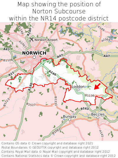 Map showing location of Norton Subcourse within NR14