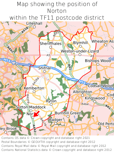 Map showing location of Norton within TF11