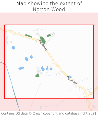 Map showing extent of Norton Wood as bounding box