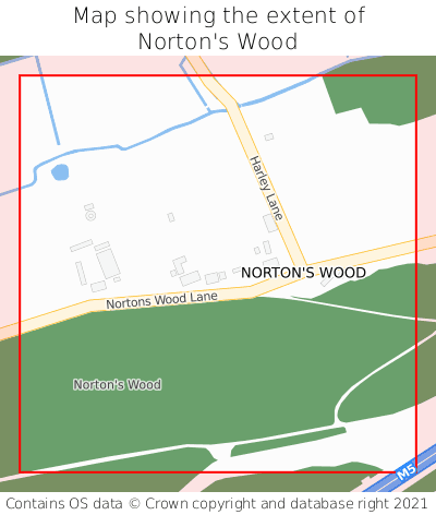 Map showing extent of Norton's Wood as bounding box
