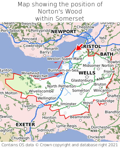 Map showing location of Norton's Wood within Somerset