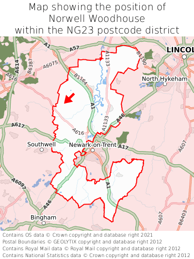 Map showing location of Norwell Woodhouse within NG23