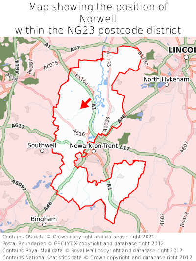 Map showing location of Norwell within NG23