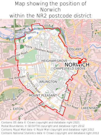 Map showing location of Norwich within NR2