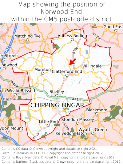 Map showing location of Norwood End within CM5