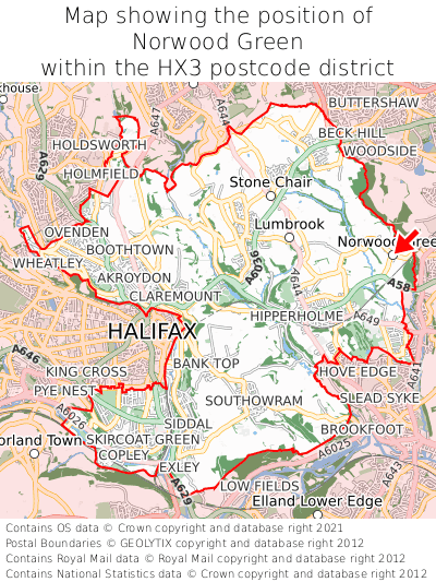 Map showing location of Norwood Green within HX3