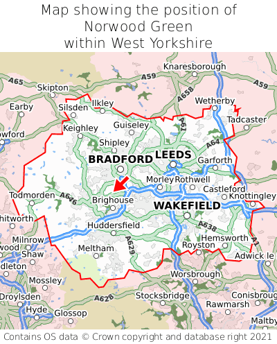 Map showing location of Norwood Green within West Yorkshire