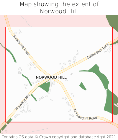 Map showing extent of Norwood Hill as bounding box