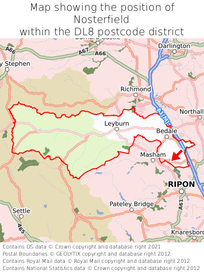 Map showing location of Nosterfield within DL8