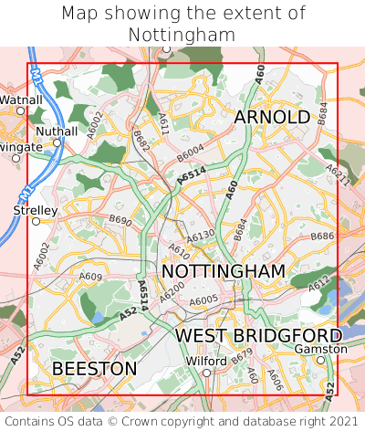 Map showing extent of Nottingham as bounding box