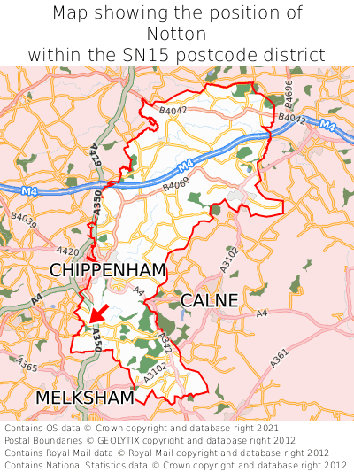 Map showing location of Notton within SN15