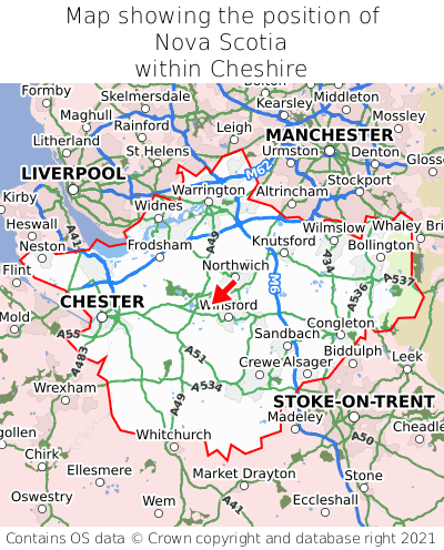 Map showing location of Nova Scotia within Cheshire