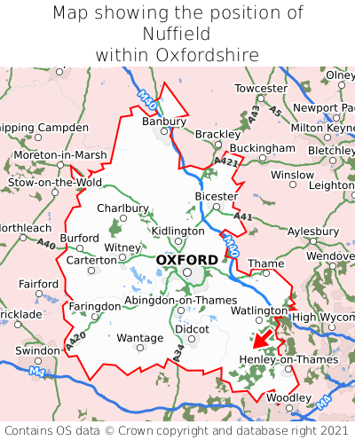 Map showing location of Nuffield within Oxfordshire