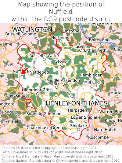 Map showing location of Nuffield within RG9