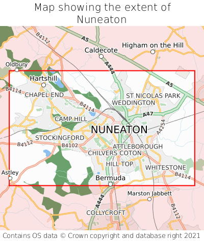 Map showing extent of Nuneaton as bounding box