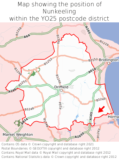 Map showing location of Nunkeeling within YO25