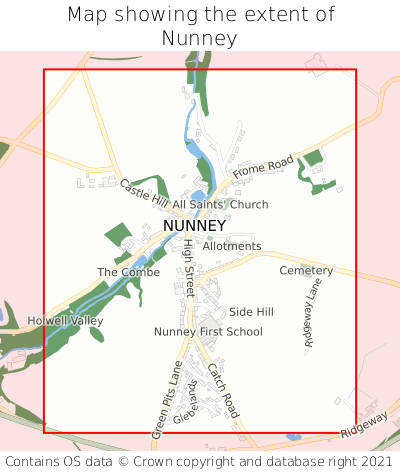 Map showing extent of Nunney as bounding box
