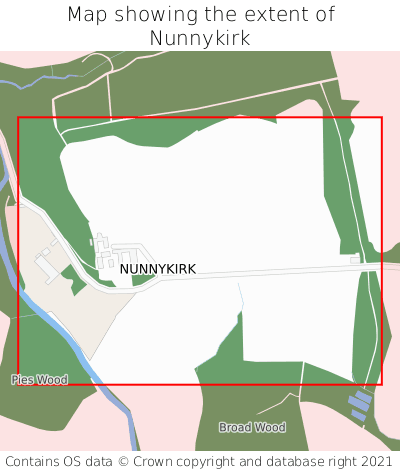 Map showing extent of Nunnykirk as bounding box